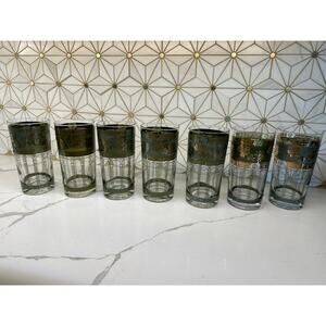 Vintage Cera Style Gilded Grape Tumblers | Set of 7 Mid-Century Bar Glasses